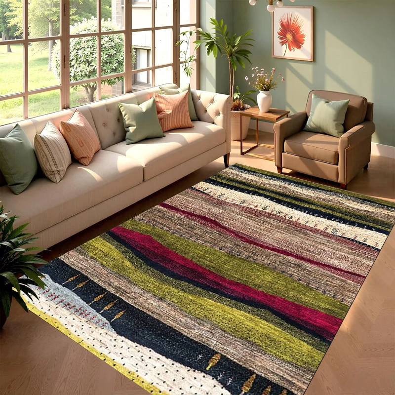 Vintage Tribal Striped Area Rug Non-slip Floor Mat Colorful Ethnic Pattern Carpet Home Decoration for Bedroom Living Room