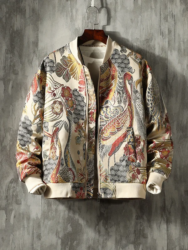 

Spring Autumn Embroidered Baseball Jaet Men's Outerwear Retro Chinese Sle Trendy Brand Youthful Long Sve Zipper Closure