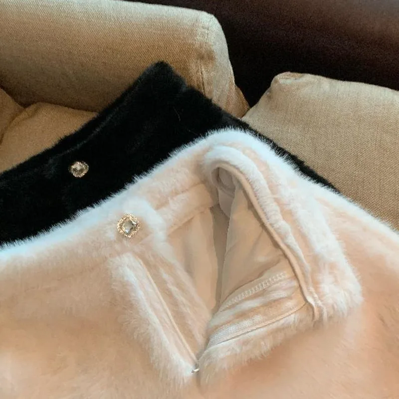 Bianco visone finto velluto corto donna 2024 autunno inverno addensato caldo peluche tuta sportiva pantaloni a vita alta casual pantaloni a gamba larga