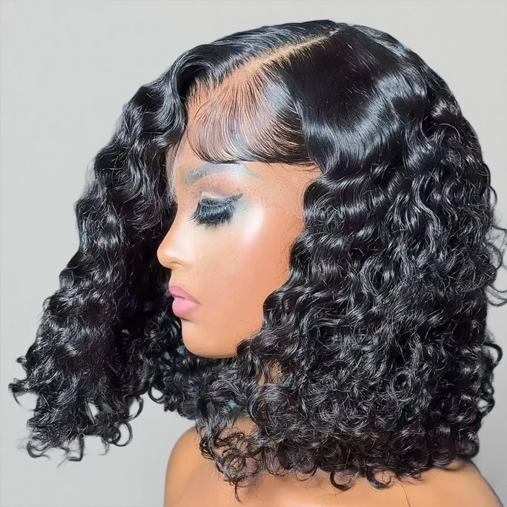 

250 Плотность Вьющийся Боб Парик Человеческих Волос Вода Глубокая Волна 13x4 13x6 HD Парик Фронта Шнурка Предварительно Срезанный 7x5 Бесклеевой Парик Человеческих Волос Для Женщин