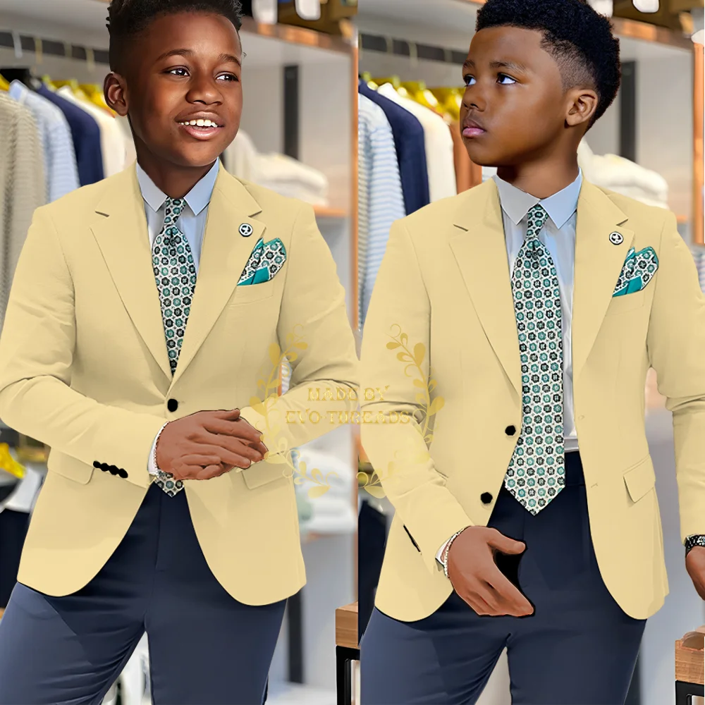 Klasyczny garnitur chłopięcy 2-częściowy: marynarka i granatowe spodnie, idealny na wesele, dla drużby, na bal, na Boże Narodzenie, szyty na miarę, ubrania dla dzieci, prezenty.