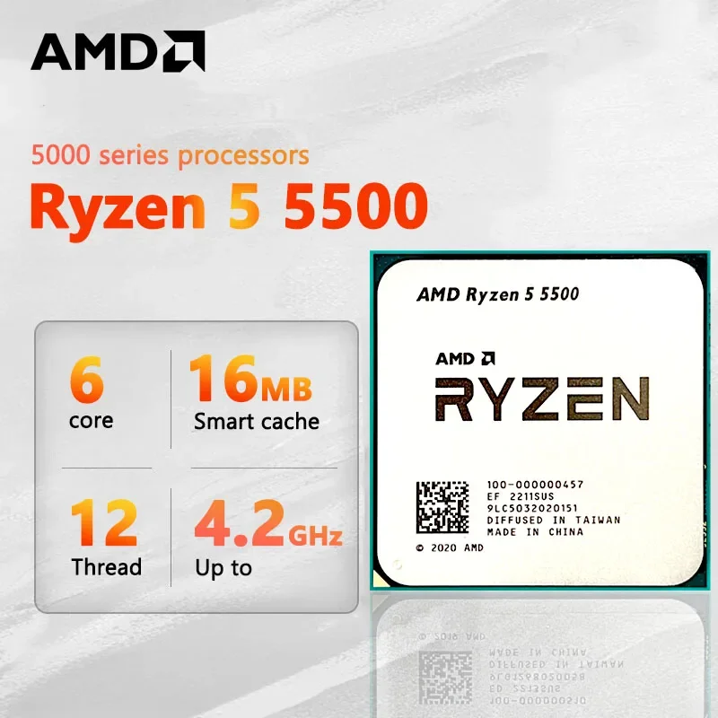 NEW AMD Ryzen 5 5500 CPU R5 5500 100% Brand Gaming Processor 6-Core 12-Thread 3.6GHz 7NM L3=16M Game Cache Socket AM4 NO FAN