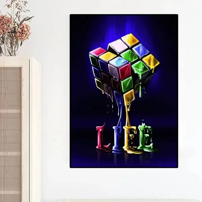 Modern Cartoon Aesthetics Wall Art Intelligence R-Rubiks Exercise C-Cube HD Oil On Canvas Poster Home Bedroom Decor Gift
