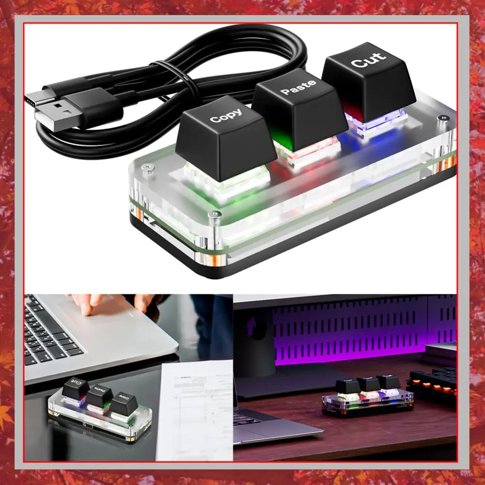 RGB 3 Keys Macro Programming Mini Keyboard for Photoshop Gaming Hotswap Programming Keypad Copy Paste Mini Button Macropad