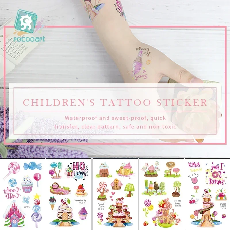  Sweet Castle Tattoo For Kid Cute Fake Taty Children Tatuaje Candy Icecream Body Art Waterproof Temporary Tattoo Sticker