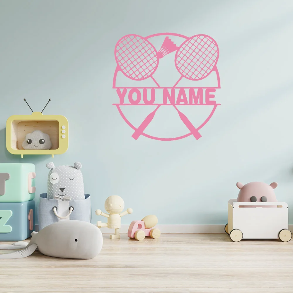 1pc Diy Personalize Custom Name Badminton Wall Sticker Self Adhesive Vinyl Waterproof Wall Art Decal For Kitchen Wall Art Decal