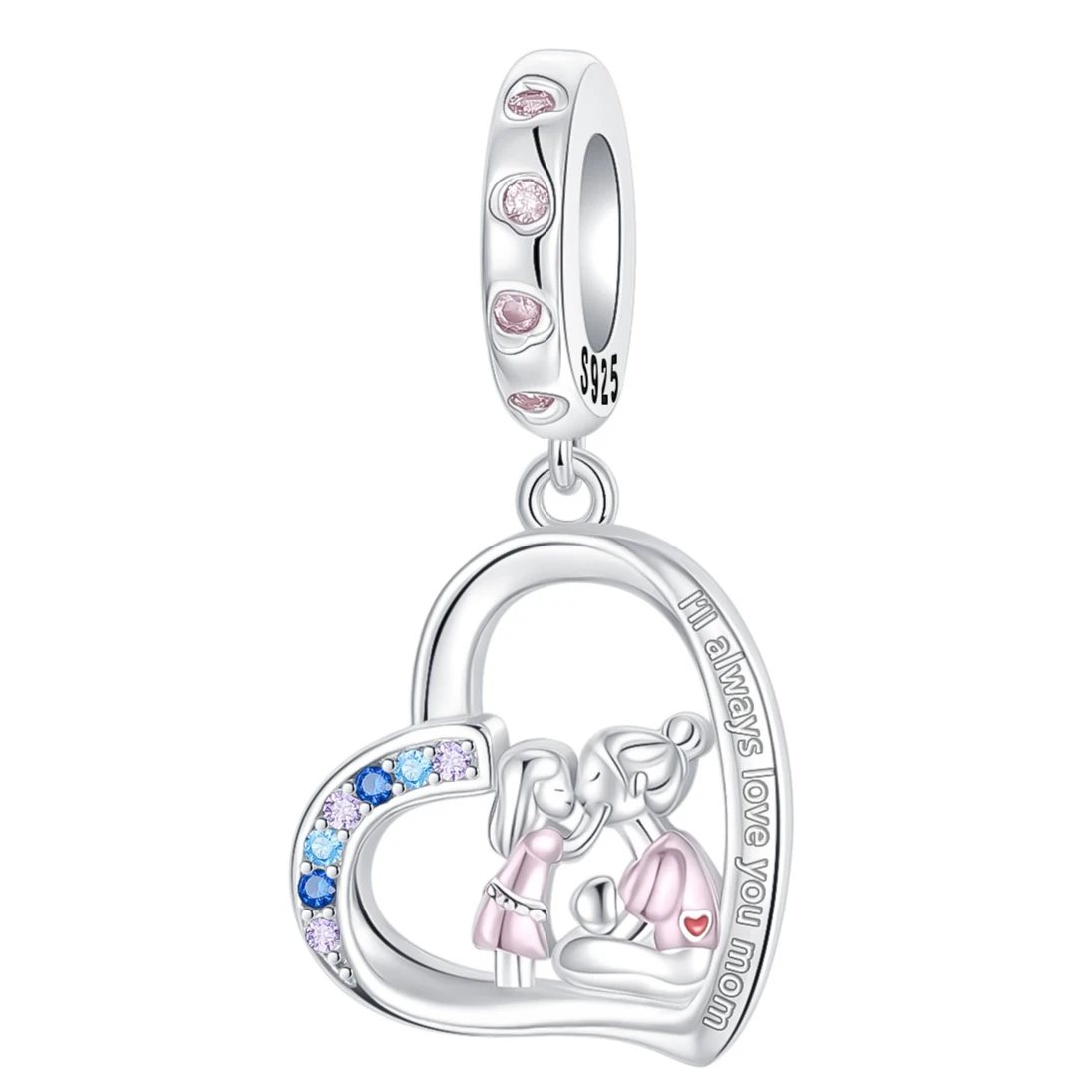 925 Sterling Silver Charm Love Forever Mother-Daughter Kiss Pendant for Women Fit Original Bracelet Necklace DIY Accessories