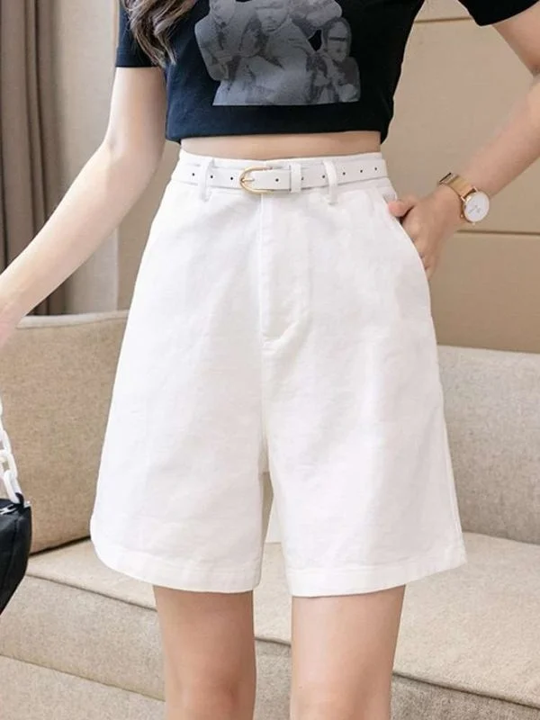 

k Een Fivepoint Wideleg Suit orts Women's Summer Casual Pants Mid-Low Waist PVC Material Versatile Sle with kets
