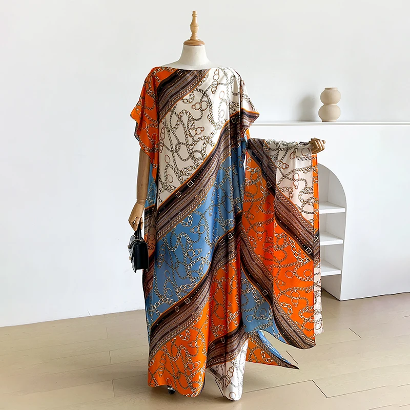 Summer Women's Satin Silk Sunscreen Robe Oversize African Dashiki Dubai Style Beachwear Fashionable Abaya Clothing view 4