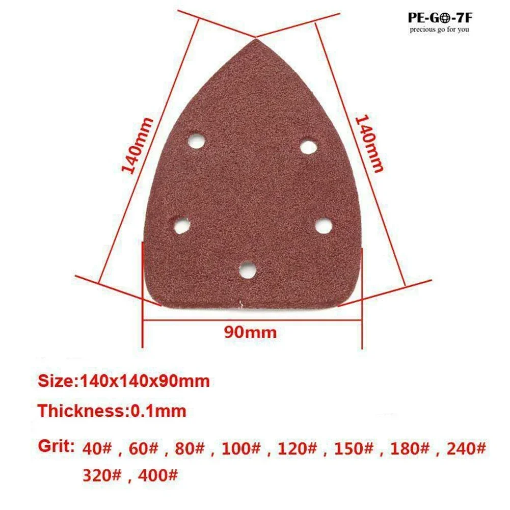 Imagem -02 - Triângulo Lixa Almofadas Mouse Lixadeira Lixa Furos 140*90 mm 40 60 80 100 120 180 240 320 400 600 Grão Ferramenta Abrasiva 10 Peças