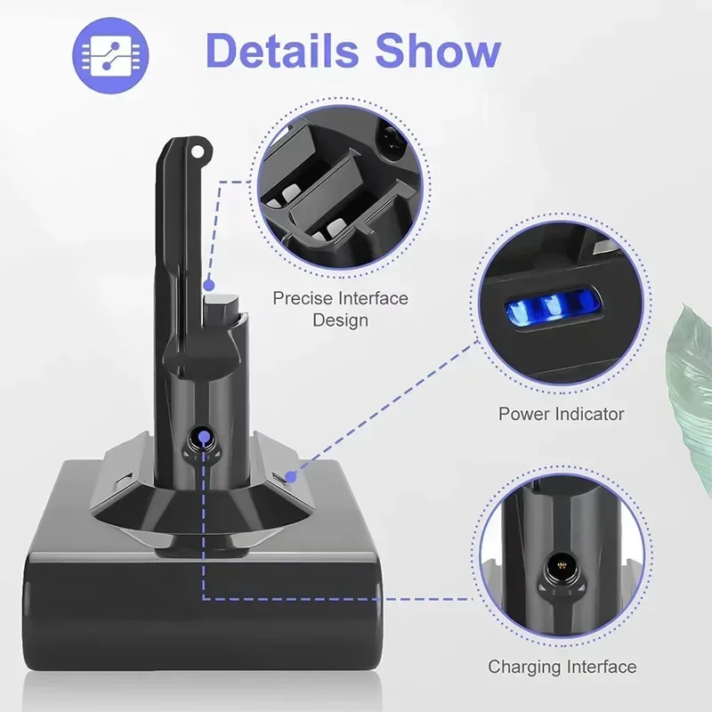 FOR Dyson V8 battery,21.6V 12.8Ah lithium-ion, FOR Dyson V8 SV10 cordless vacuum cleaner series V8 Absolute rechargeable battery