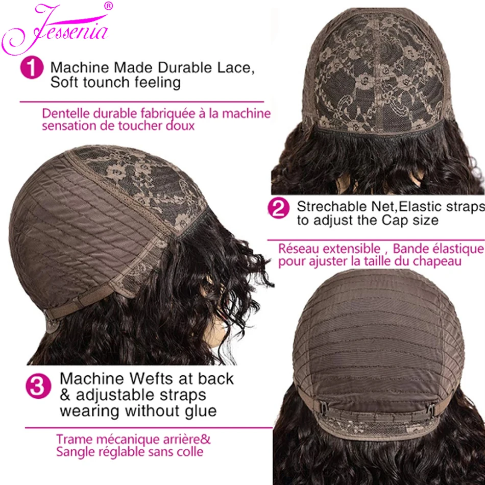 Perruque Brésilienne Naturelle Crépue Bouclée avec Frange pour Femme, Cheveux Humains, Densité 180%, Fabriquée à la Machine, Deep Wave