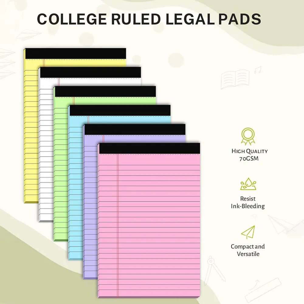 

6 pcs colorful tear-off notepads, 5 x 8 inch lined notepads with sturdy backing, 30 pages each, suitable for office and school.