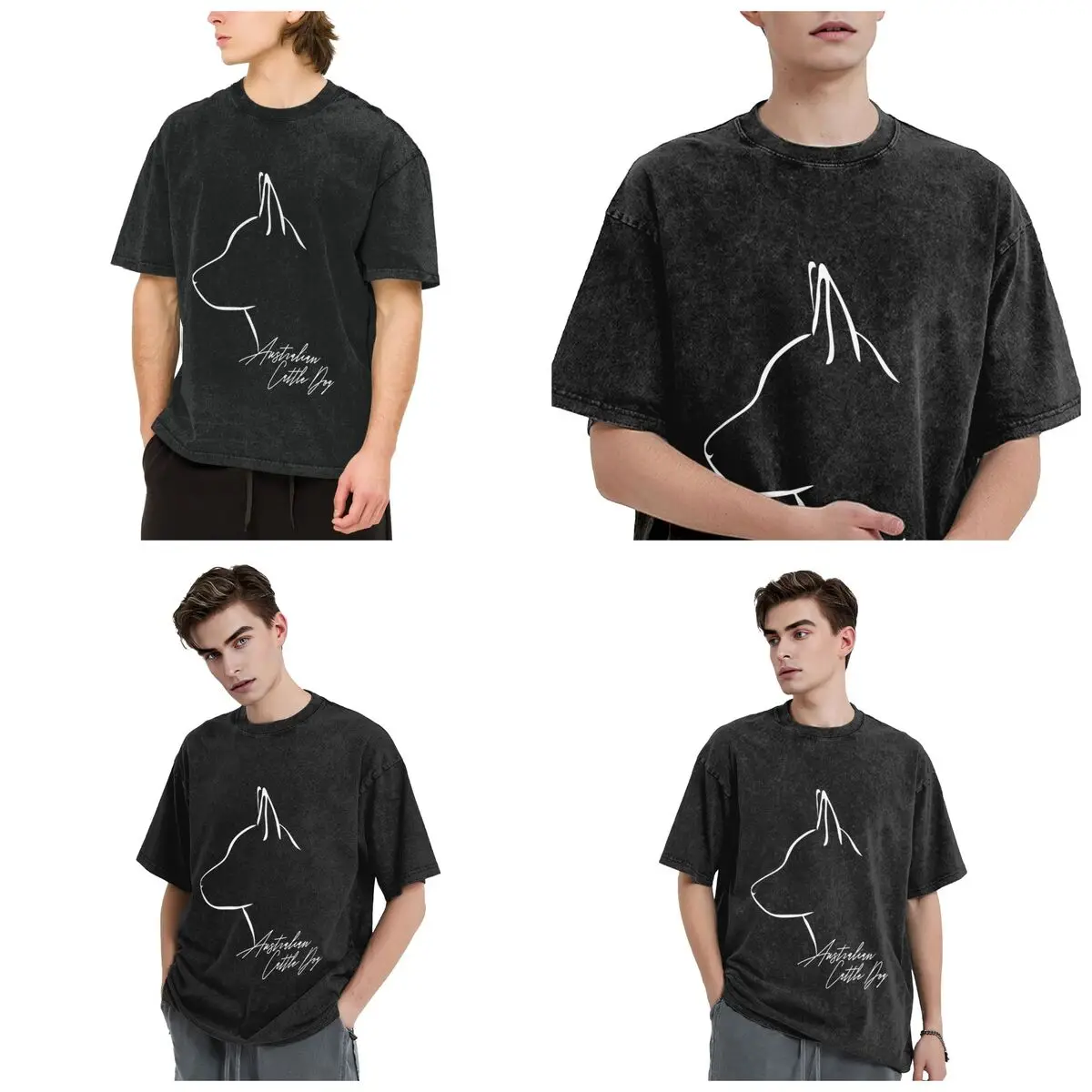 Australian Cattle Dog Dog Mom Profile Hip Hop Short Sleeve T-Shirts Washed Tops Tees Streetwear T Shirt Harajuku for Men woman