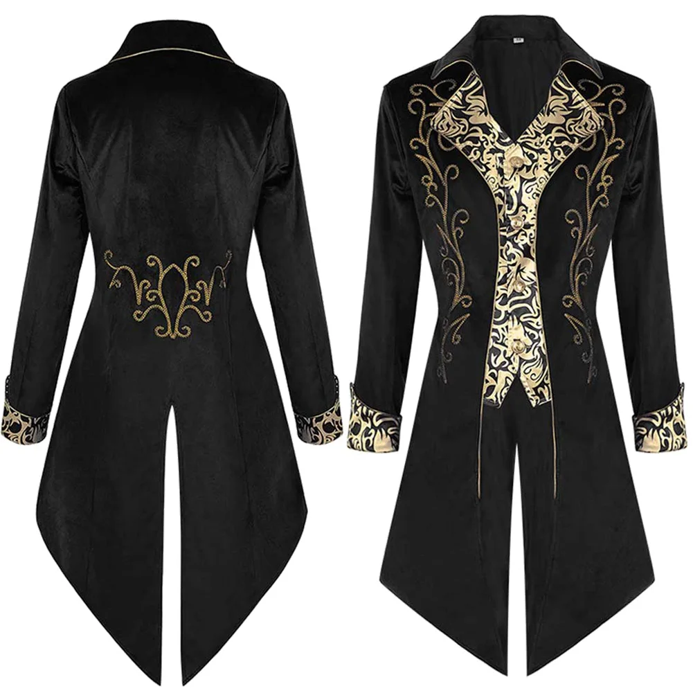 

Royal Men Retro Court Tailcoat Tuxedo Medieval Gothic Victorian Steampunk Coat Jacket Male Halloween Carnival Party Suits