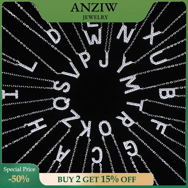 

Anziw Initial Moissanite 26 Letter Pendant Necklace for Women Men Real Silver 925 Name Pendant Fine Jewelry Valentine's Day Gift