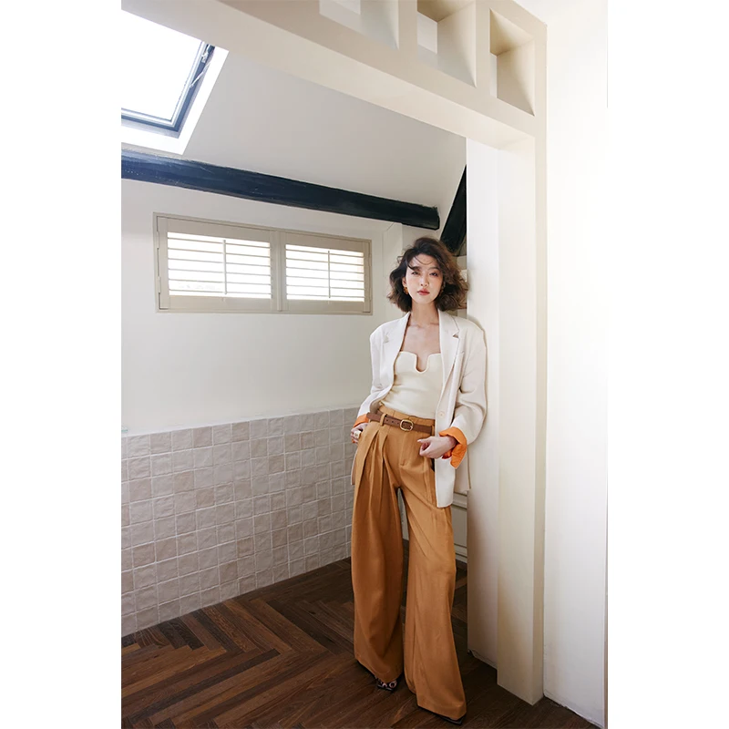 

Брюки Rosebanks Commute Sle прямого кроя, оранжевые, с низкой насыщенностью цвета, повседневные, с высокой талией, длинные, из смеси полиэстера и спандекса