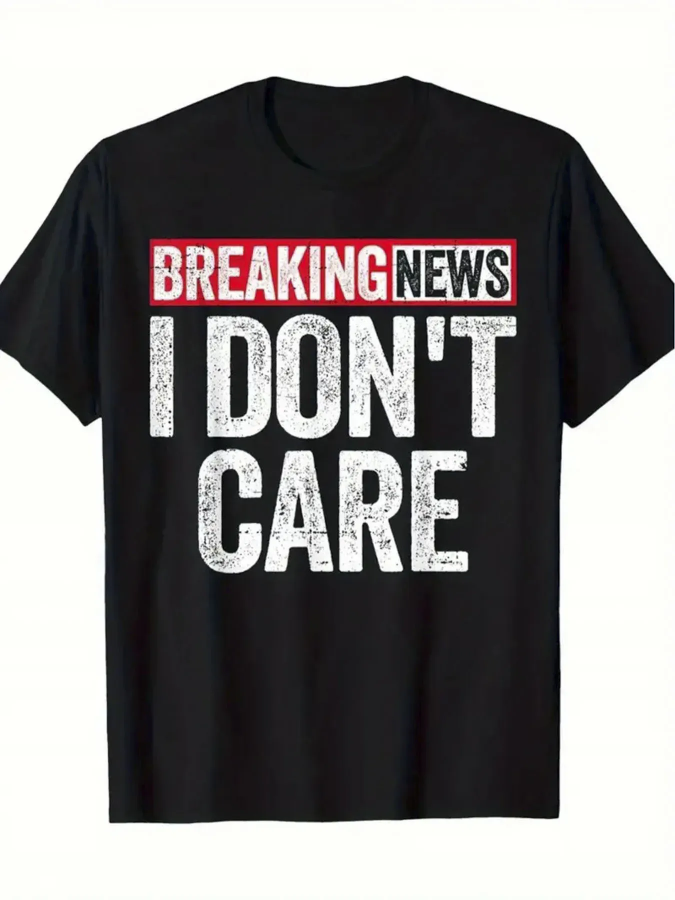 Men's T-Shirt with Newspaper Headlines Print, Casual Round-Neck Short-Sleeve Top, Made from Comfortable and Trendy All-Season Material, Slightly Stretchy, Regular Fit Suitable for All Body Types