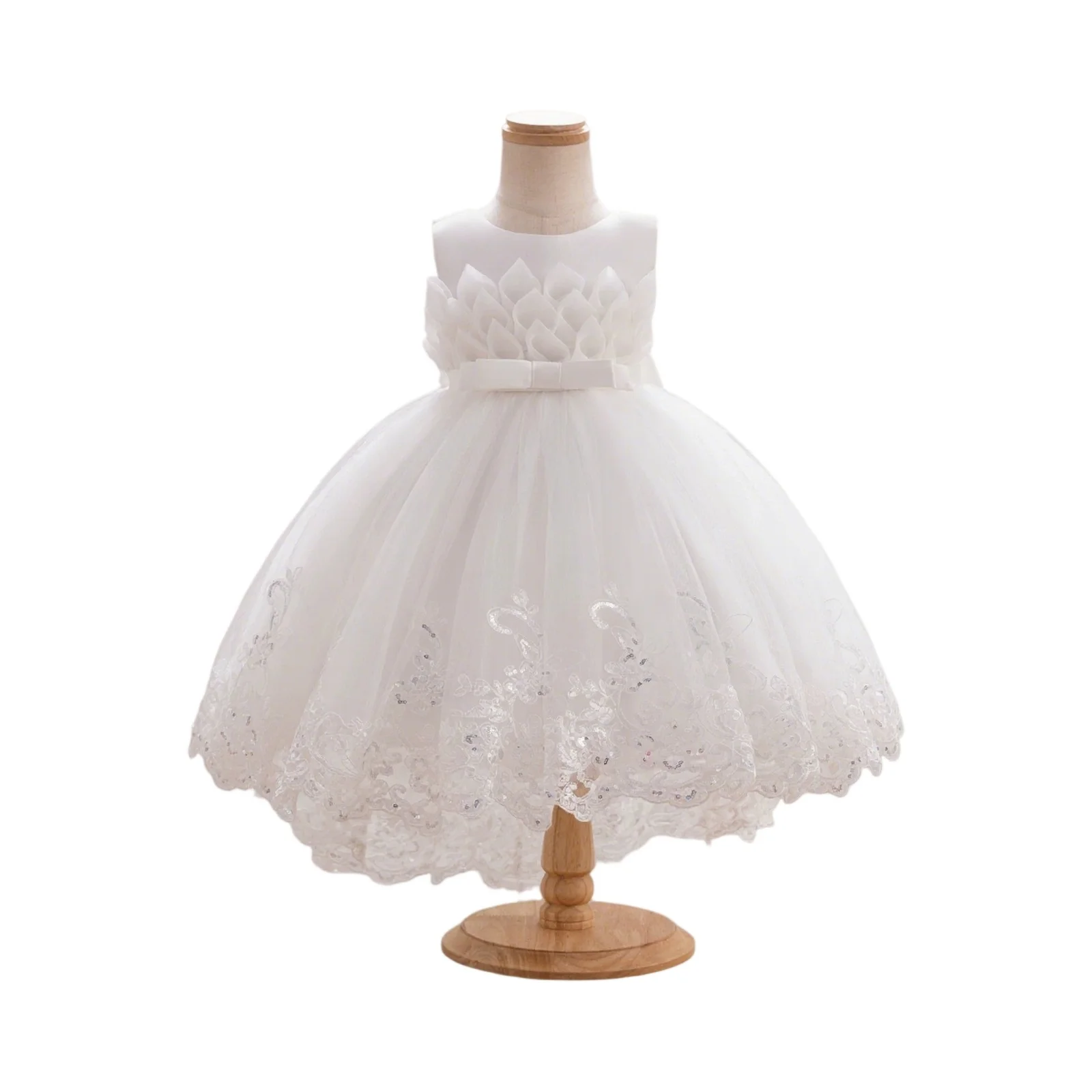 

Girls Puffy Princess Sleeveless Beaded Flowers Embroidery Tulle Lace Tutu Dress For Evening Birthday Party Kids Clothes 2025