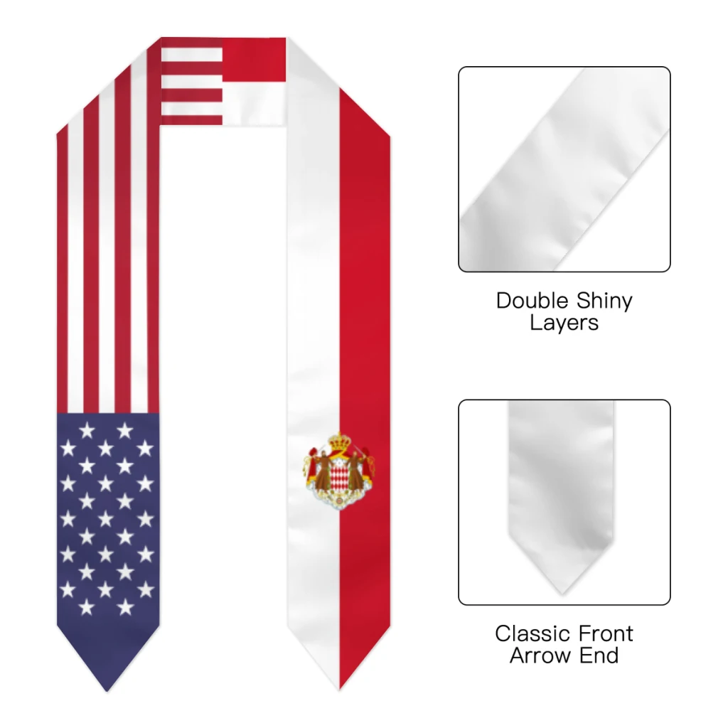 Graduation Sash Monaco & USA United States Flag Stole Shawls Graduate Wraps Scraf International Student Pride Gifts