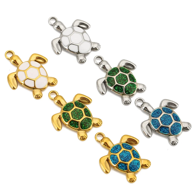 4pcs Stainless Steel Imitate Opal Enamel Turtle Charm for DIY Earring Necklace Ocean Pendant Jewelry Making Supplies Accessories image 3