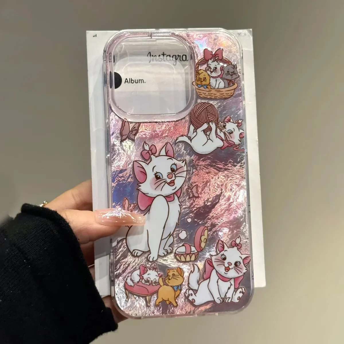 كارتون ماري القط القوس الوردي لطيف فتاة هدية جراب هاتف آيفون 16 15 14 13 12 11 برو ماكس XR XS ماكس 7 8 زائد MINI Y2K الحظ غطاء
