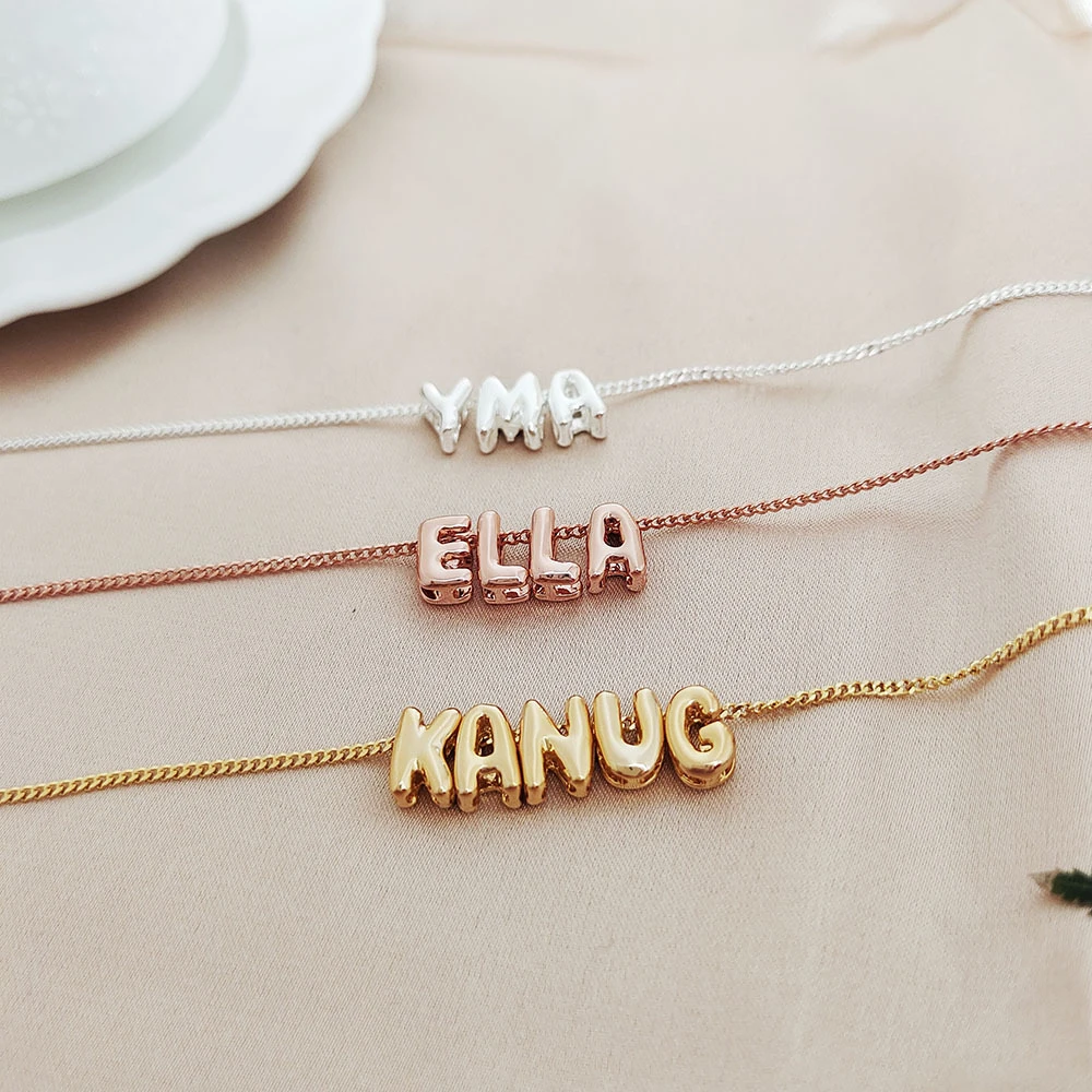 

2024 New Custom Name Necklace Small Balloon Bubble Necklace Women's Letter Pendant Necklace Birthday Jewelry Gift for sisters