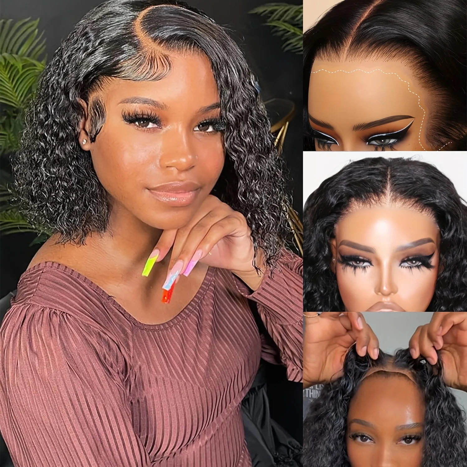 13x4 Burmese Curly Deep Wave Curly Human Hair Wig Glueless Wet and Wavy Lace Fr… - Image 2