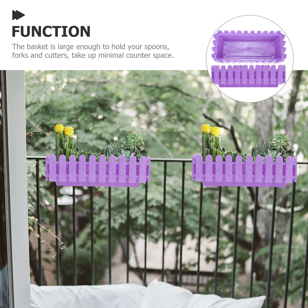 

2pcs Rectangle Planter Fence Plastic Pots Purple Durable Outdoor Bonsai Cactus Succulent Garden Vegetable Flower Pot Box