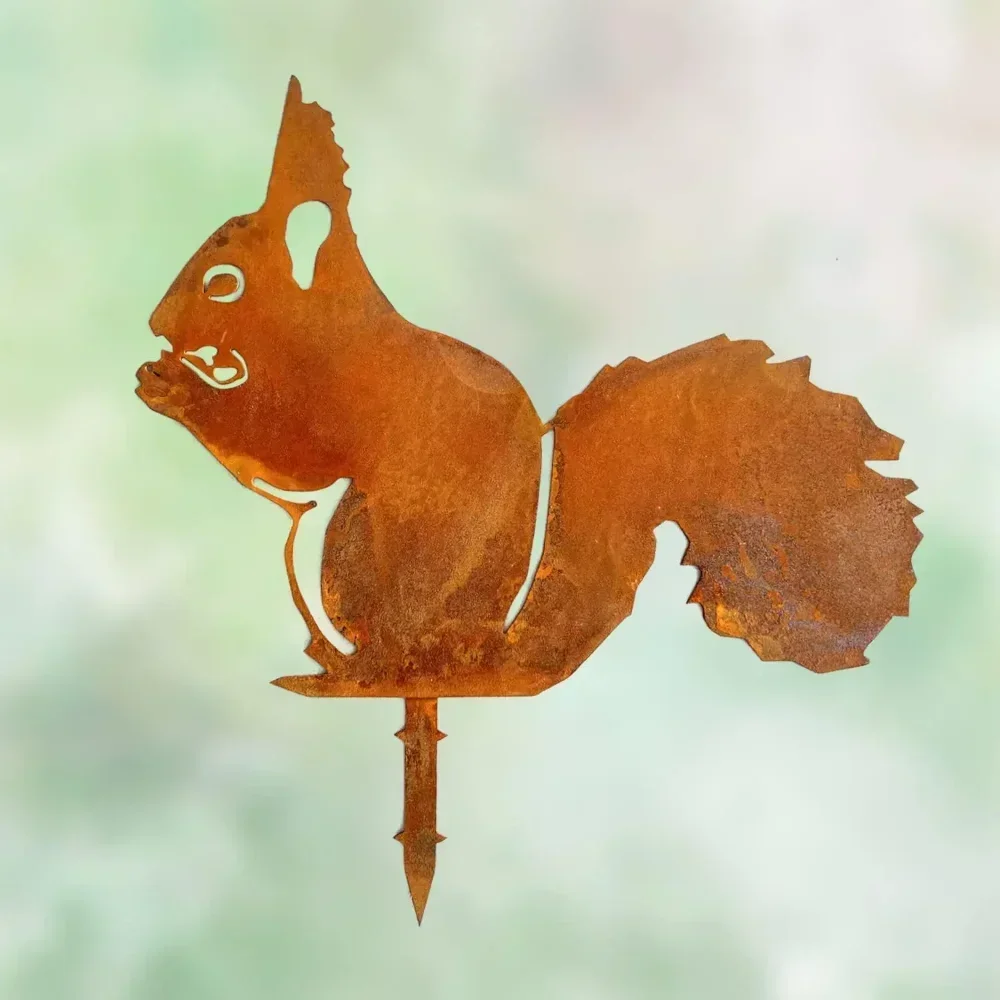 Fascinating Garden Rusty Animal Decor – Intrigue with Yard Art. Intriguing Corten Steel Outdoor with Squirrel Decoration