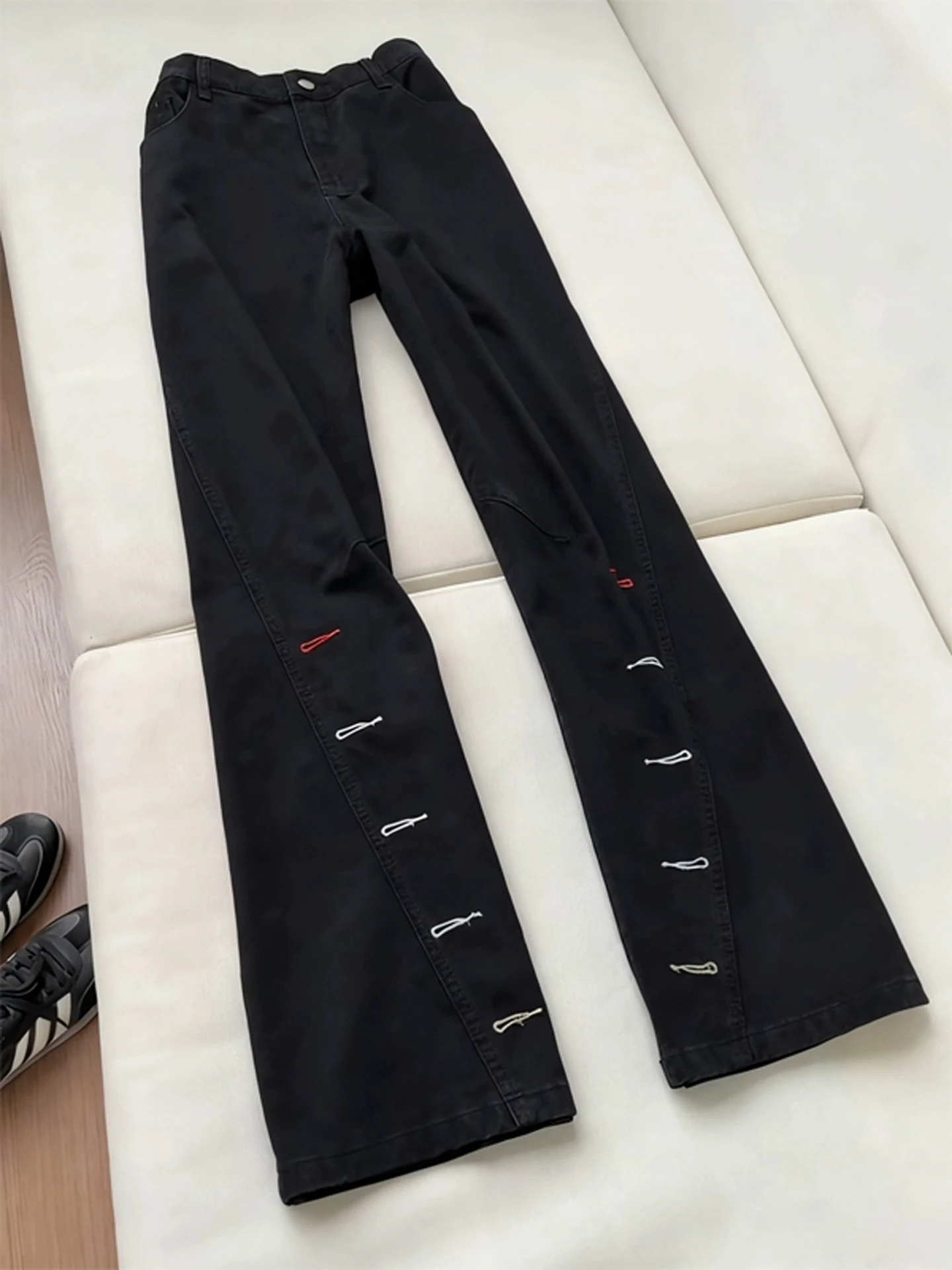 

Мужские зимние джинсы American High Street с вышивкой, расклешенные, модные, брендовые, с косым кроем, рабочие, прямые, зауженные, с эффектом потертости