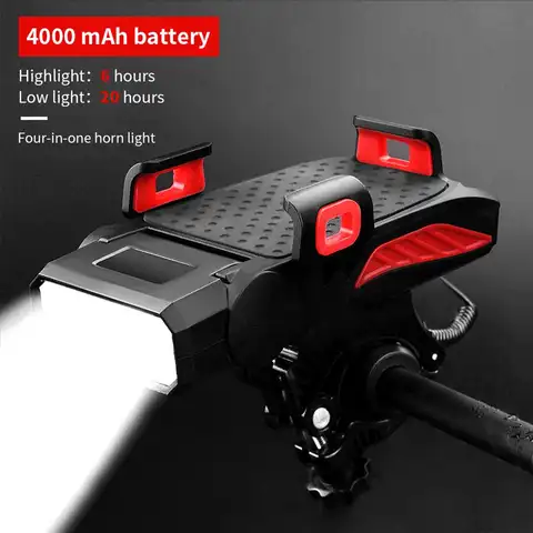 1PCS 4-in-1 휴대 전화 홀더 헤드 라이트 경적 편리한 휴대용 자전거 USB 충전 라이트 자전거 액세서리 Dropshipping