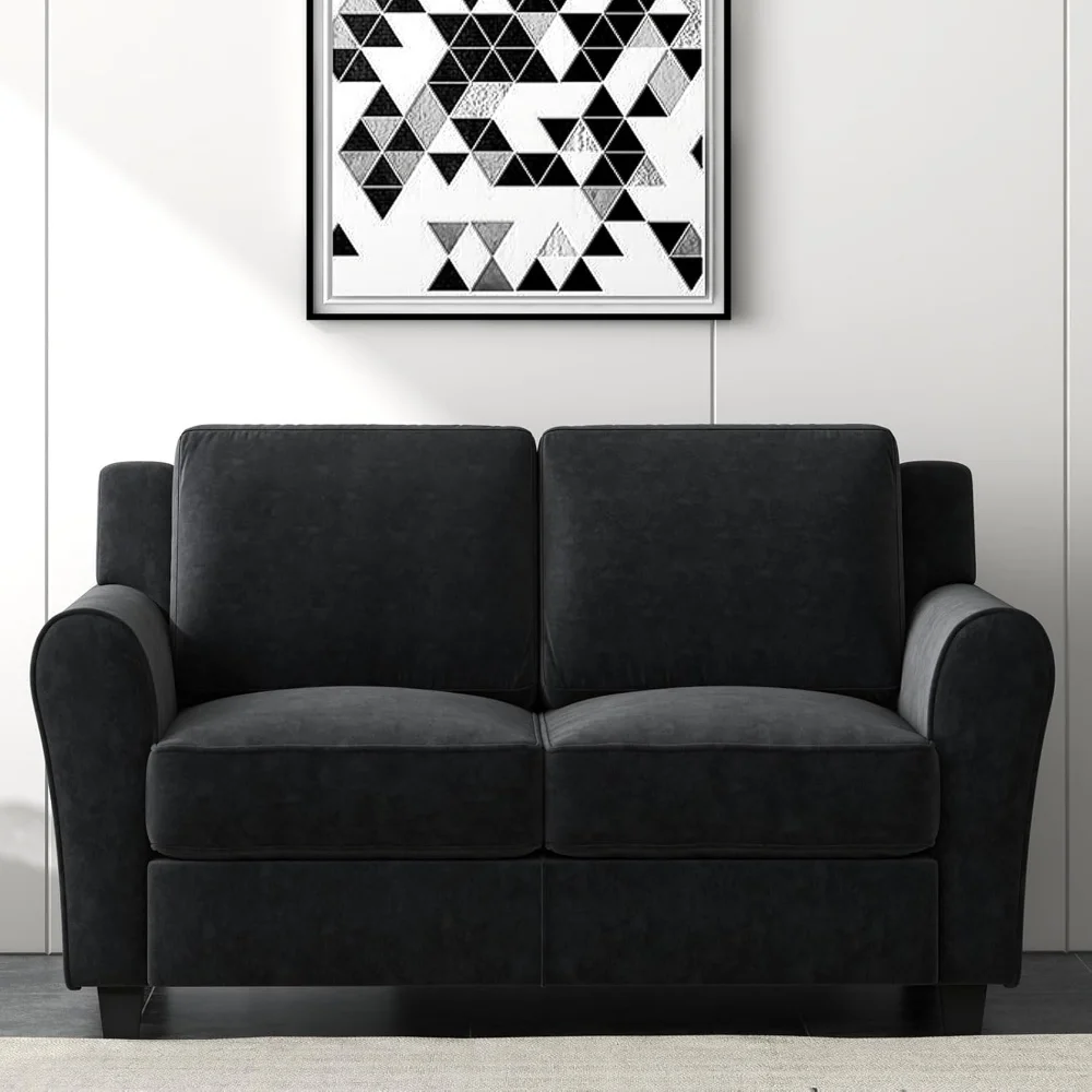 

58" Black Loveseat Sofa Couch for Living Room, 2 Seater Love Seat for Small Spaces