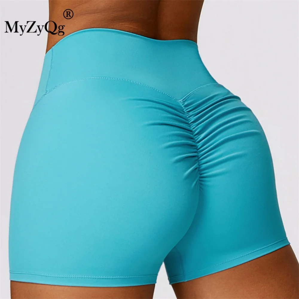 MyZyQg Women Brushed High Waist Yoga Shorts Tummy Control Peach Butt Lift Running Fitness Pants Tight Sports Shorts