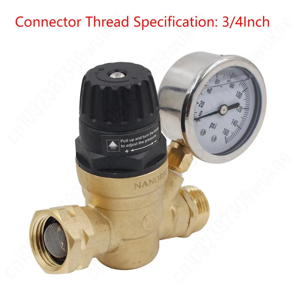 3/4 Inch Brass RV Water Pressure Regulator Reducer Valve With Gauge Meter Adjustable For Camper/ Garden Hose/ Travel Trailer