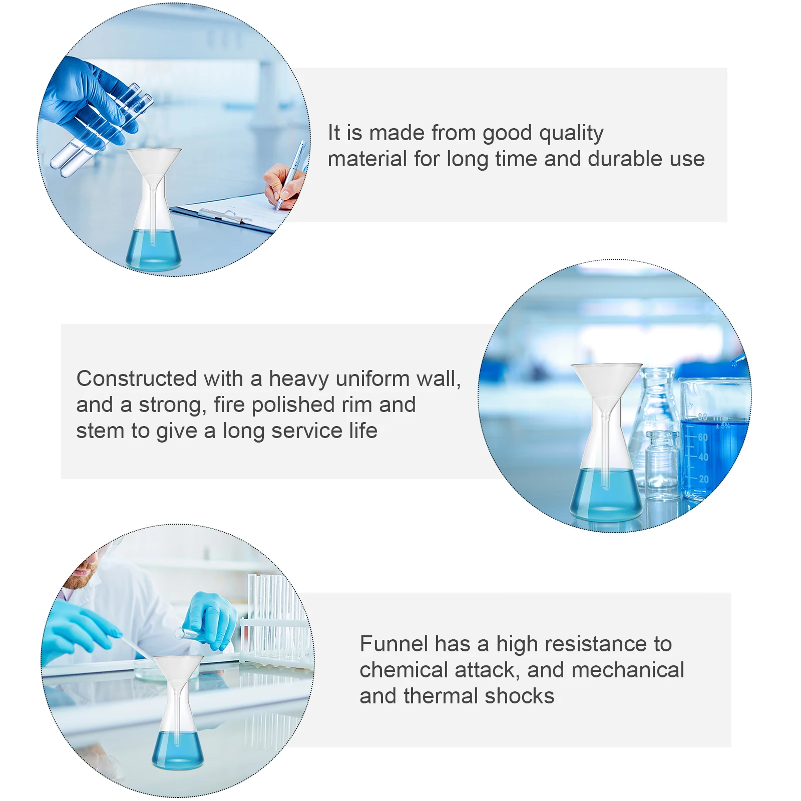 

4pcs Short Glass Funnel Lab Equipment 40mm 50mm 75mm 100mm Temperature Resistant Chemical Tool Triangle Round Filling