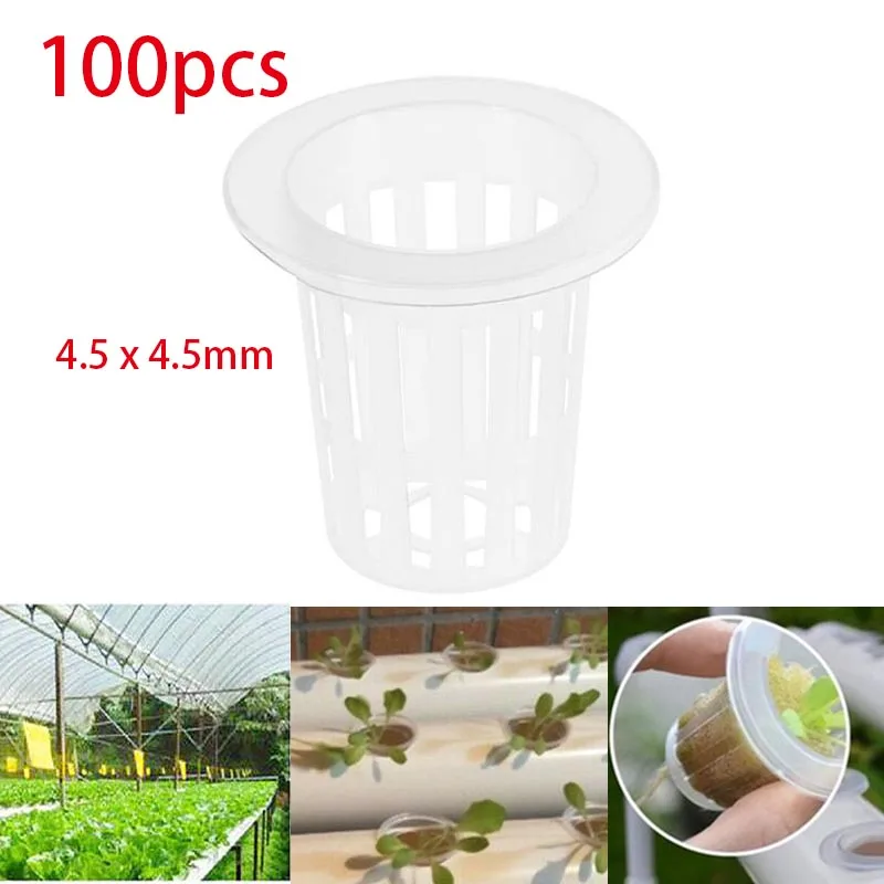 100pcs 4.5*4.5mm Plant Grow Net Nursery Pots Hydroponic Colonization Mesh Cup Vegetable Plant Soilless Plastic Basket Holder