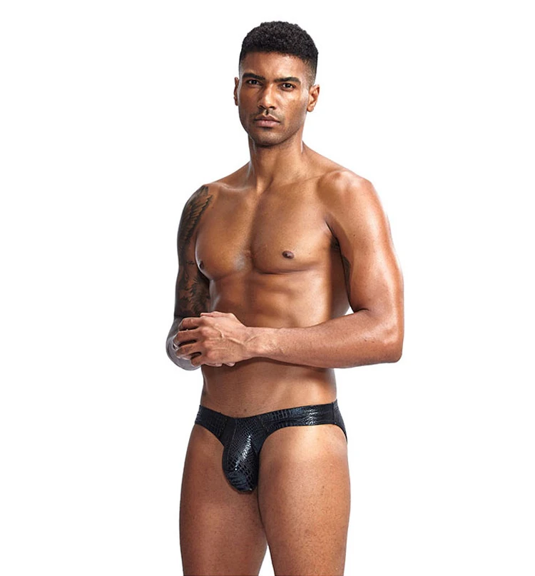 Faux Leather Underwear Men Briefs Sexy Snake Skin Slips Homme  Lingerie Ultra Thin Erotic Underpants Wet Look Panties