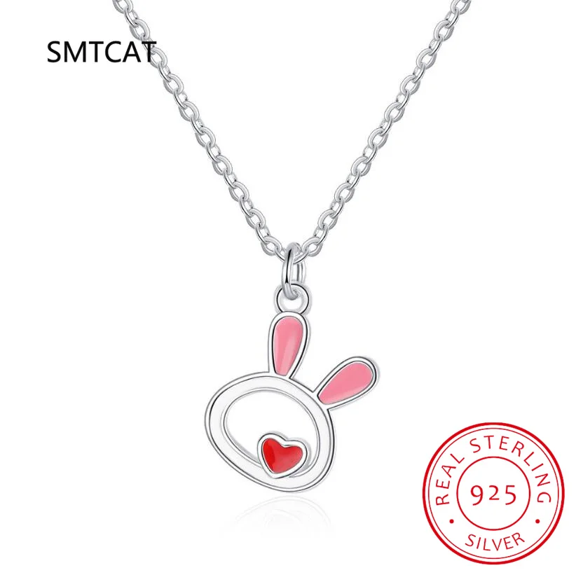 925 Sterling Silver Fine Jewelry Set Cute Animal Rabbit Necklace+Earring Two piece set joyas de plata For Women Girl Gift