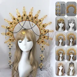 Gold Sun Crown Headband Sun Godmother's Crown Tiara Virgin Mary Gothic Fairy Goddess Hair Accessories DIY Tiara Making Material