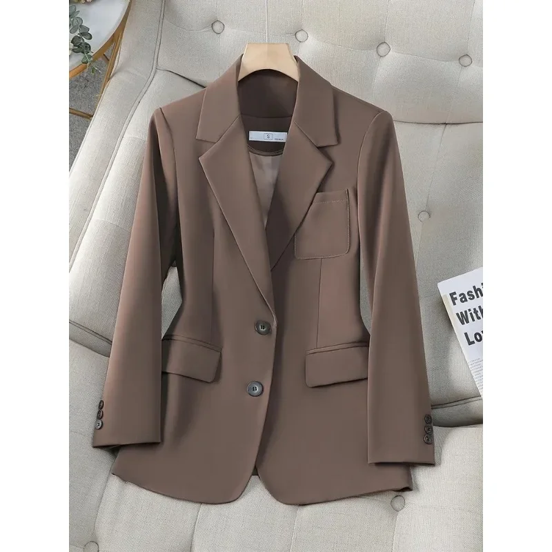 Fashion Autumn Winter Women Blazer Pink Black Coffee Female Long Sleeve Single Breasted Solid Ladies Jacket Coat For Work Wear