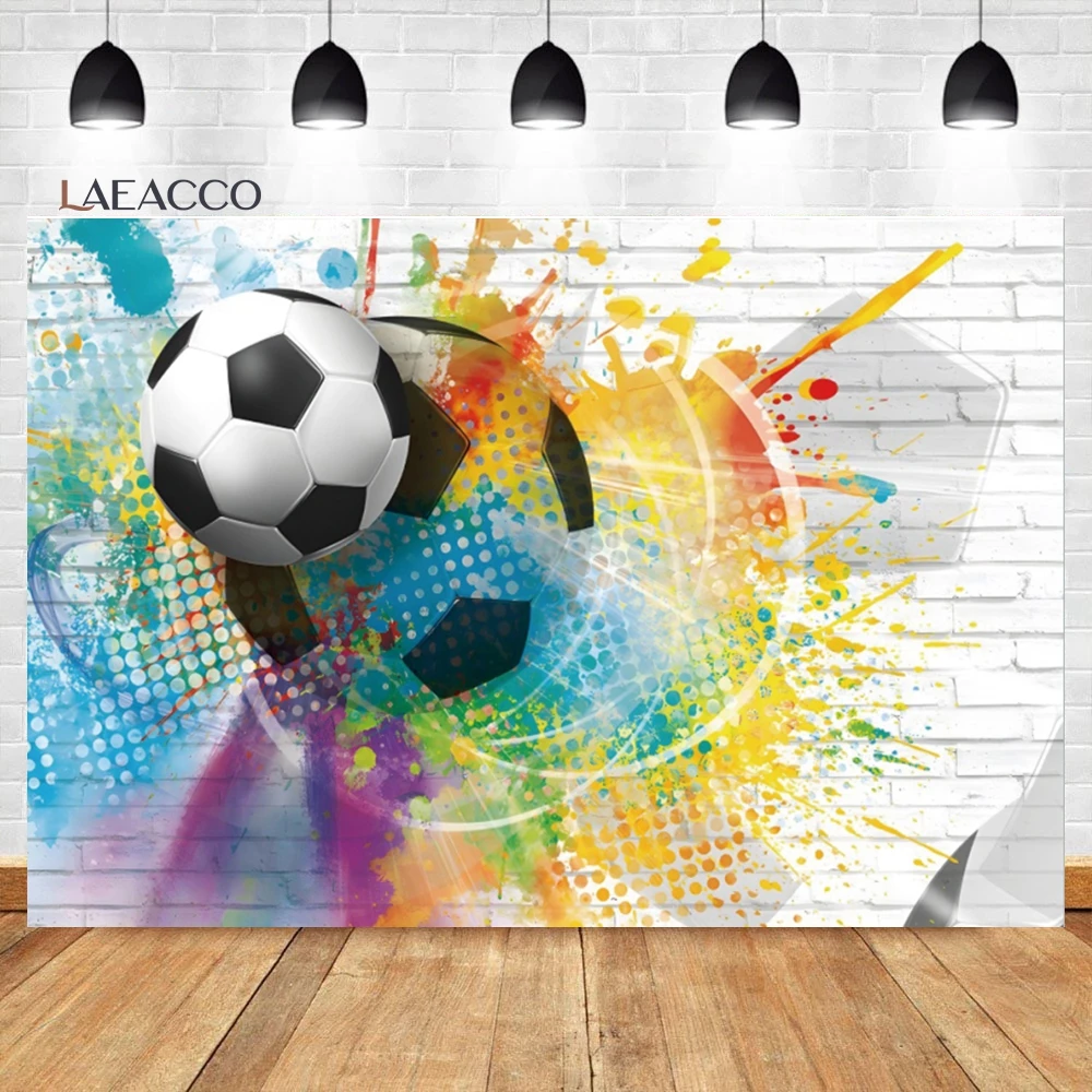 

Laeacco Football Theme Backdrop Graffiti Art Sport 3D Soccer Pattern Kids Adults Birthday Portrait Custom Photography Background