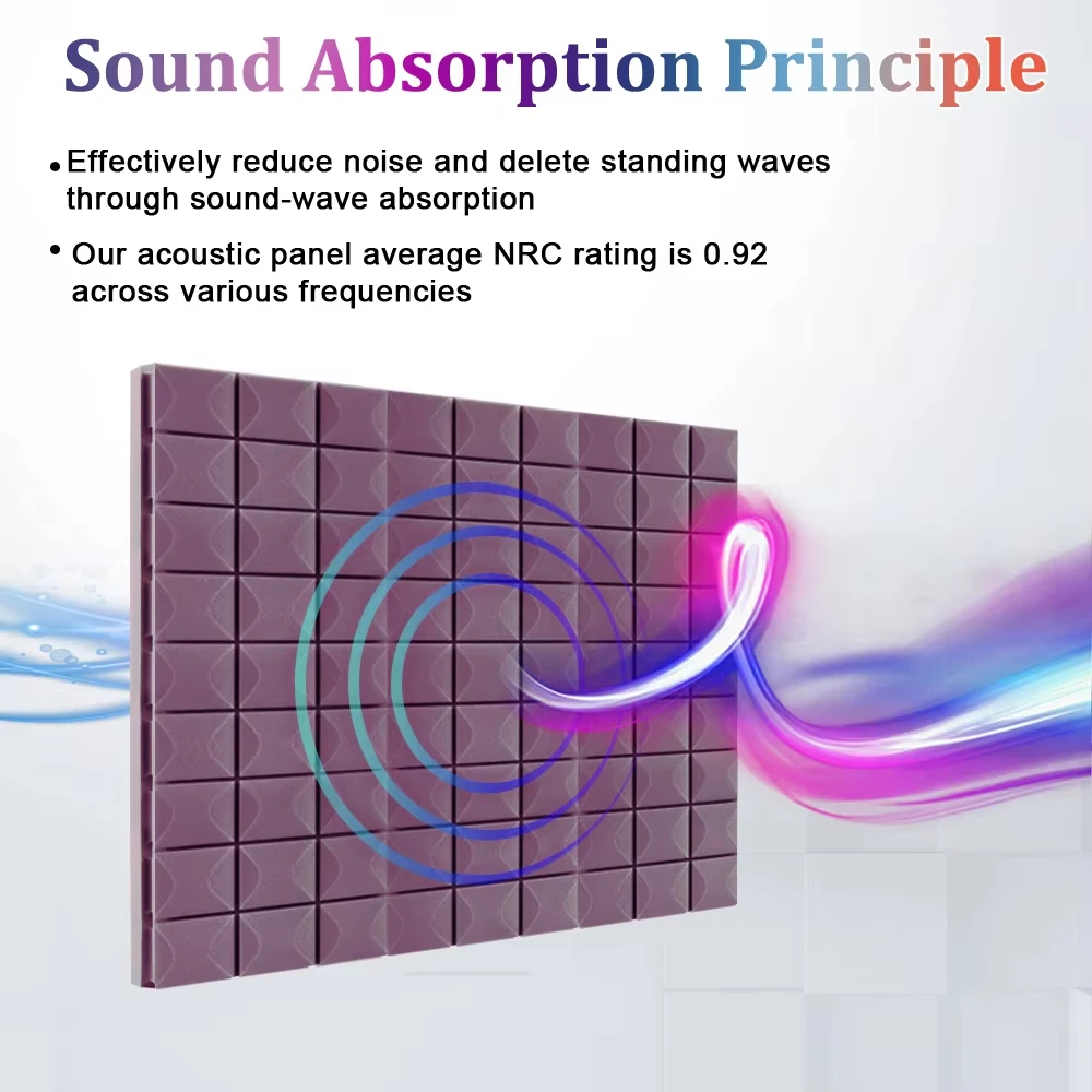 12Pcs Noise Reduction Foam Panel Acoustic Absorbing Sponge For Studio Sound Insulation Echo Deadening Wall Panel Wedge Tiles