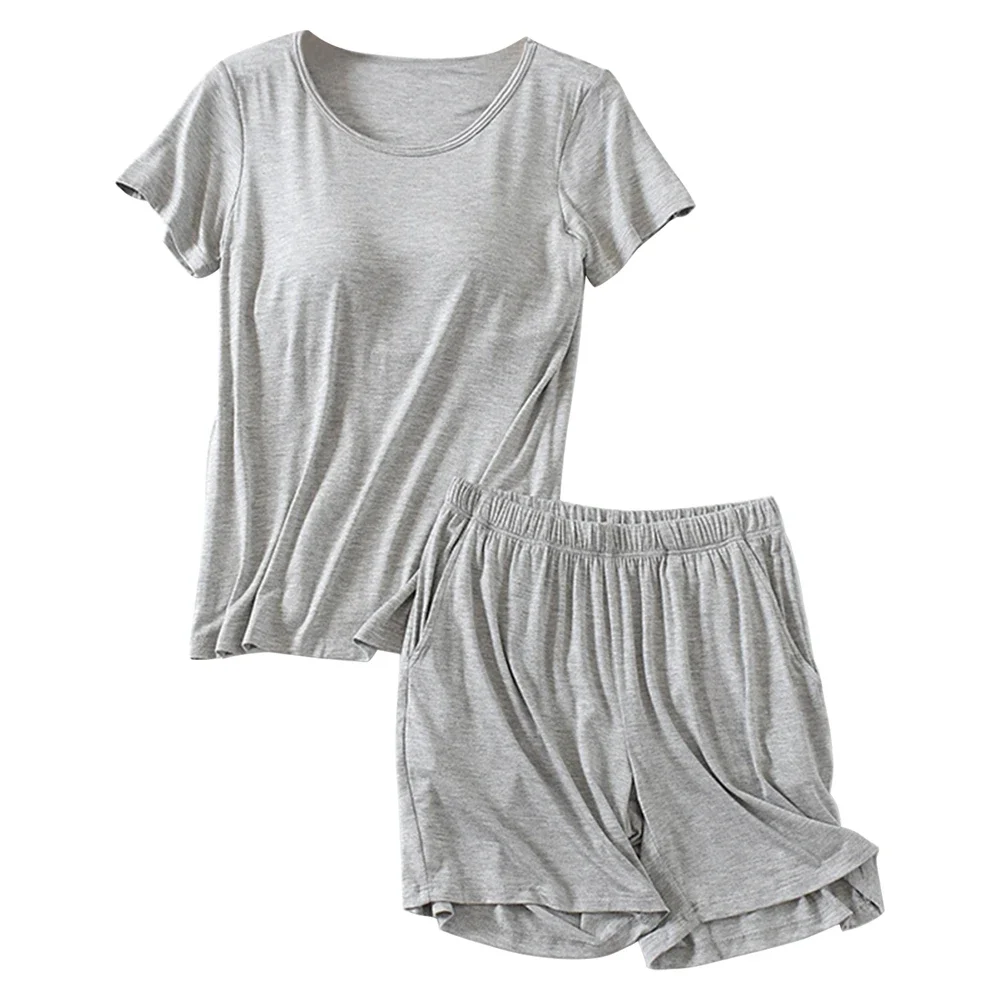 

Women's Round Neck Home Wear Set Modal Solid color Summer Leisure Pajama Sets