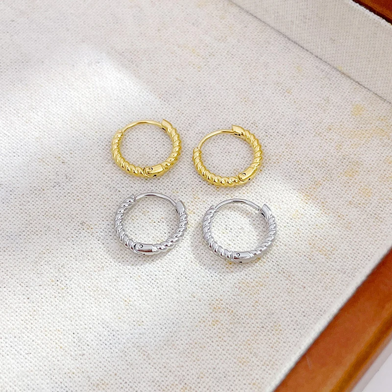 INS Trendy 14K Gold Plated Stainless Steel Post Twisted Huggie Earring for Women Mini Hoop Earring Jewelry Gift