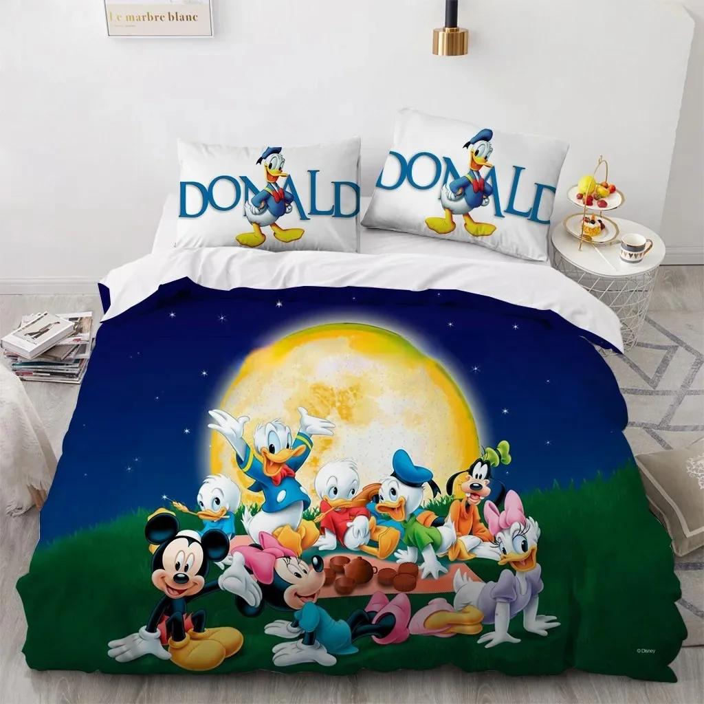 Disney Daisy Bedding Set Blue Donald Duck Duvet Cove Mickey Minnie Bedding Children Gifts Twin Single Queen King Size