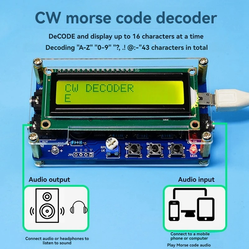 CW مورس كود فك DIY كيت CW المدرب مورس كود فك DIY مجموعة المكونات الإلكترونية مع شاشة LCD الرقمية