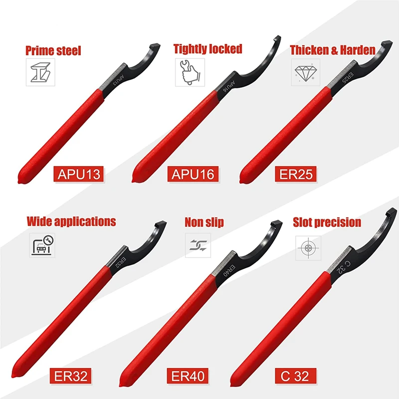 Llave tipo C APU13 APU16 ER25 ER32 ER40 para herramientas de torno CNC, tuerca de sujeción, llave central de mecanizado de acero de alto carbono