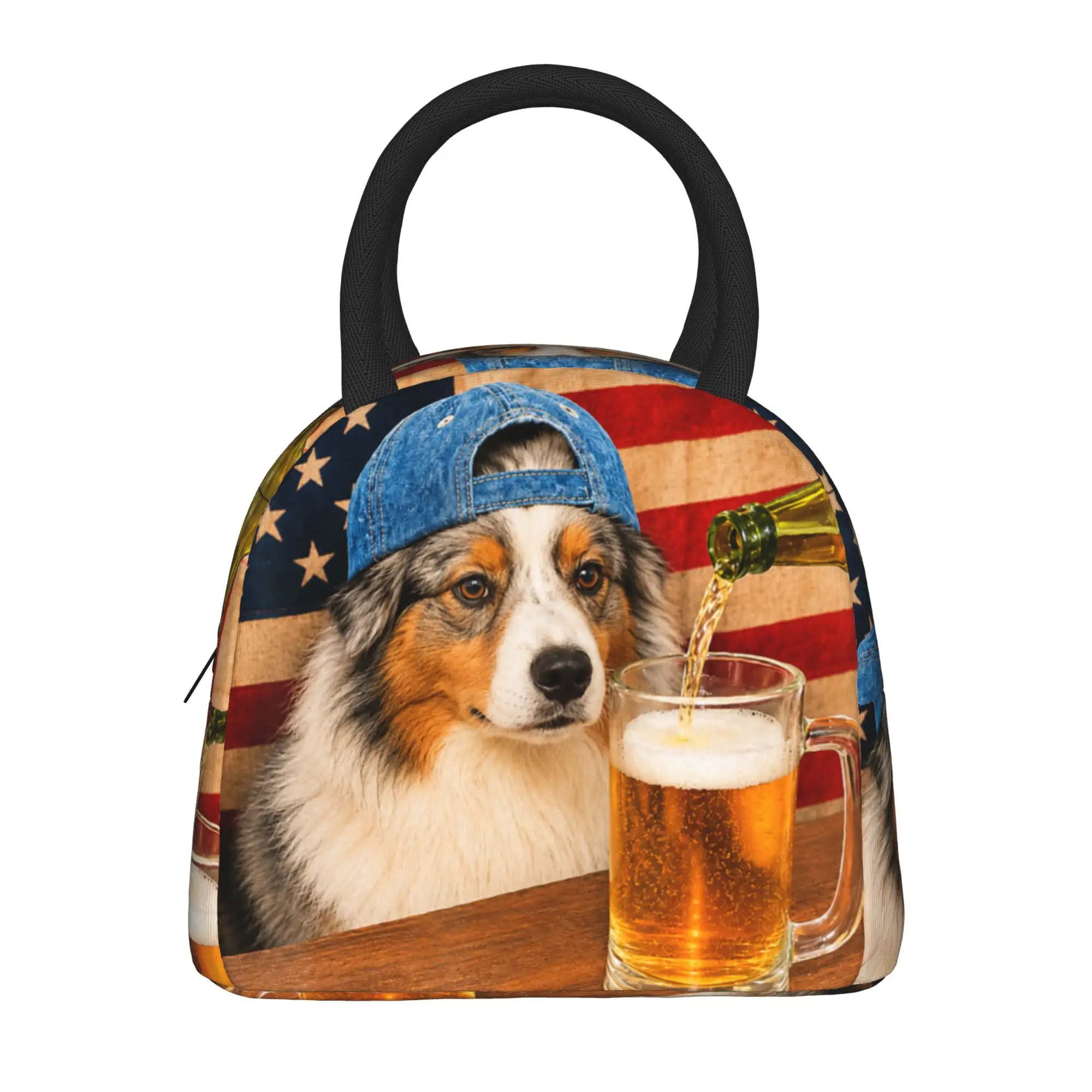 Border Collie Drinking Beer Dog Meme Insulated Lunch Bag for Men Women Food Container Portable Cooler Thermal Lunch Box For Work