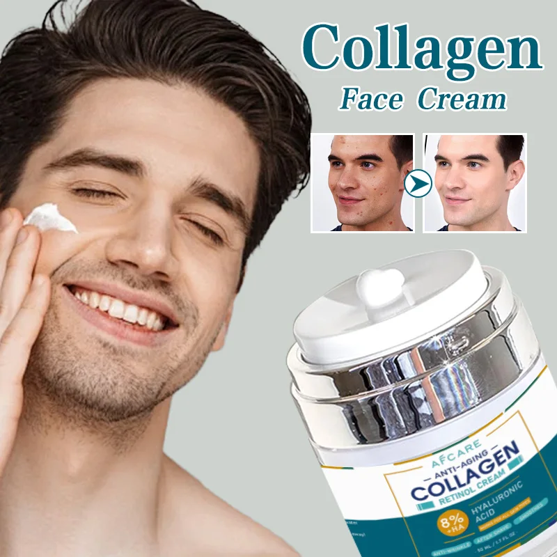 Crema facial para hombres, 8 por ciento de ácido hialurónico, hidratante, Retinol, colágeno, Reduce las líneas finas, día nocturno, cuidado de la piel antiarrugas, 50ML